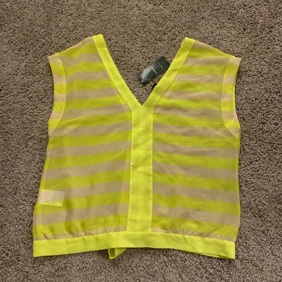 NWT Bebe sheer neon yellow & cream tie-front top - Picture 7 of 10